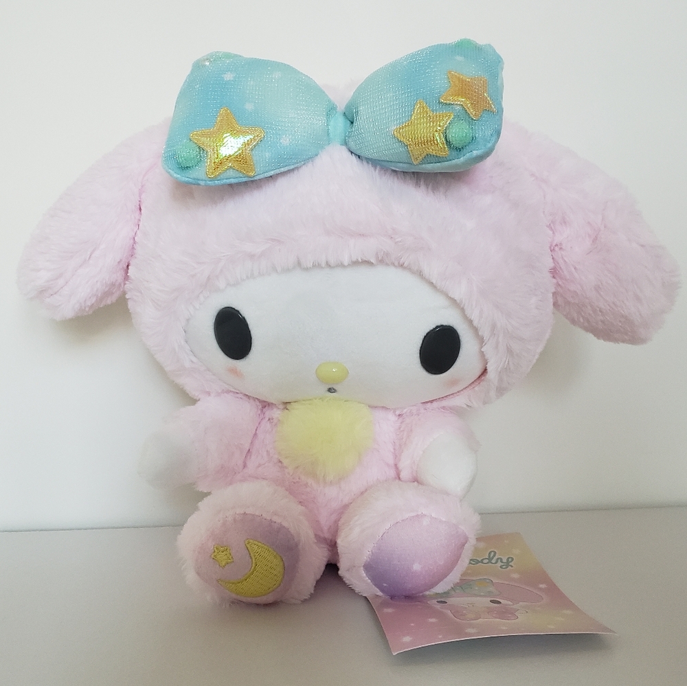 Sanrio My Melody Plush 7in Stars Moon Pink Blue Bow Bedtime Pjs Cute Kawaii